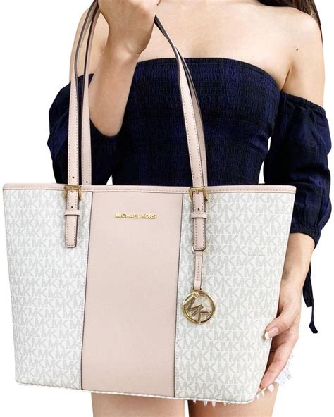 michael kors medium carryall tote vanilla mk signature ballet pink|michael michael kors mk logo east west signature tote vanilla.